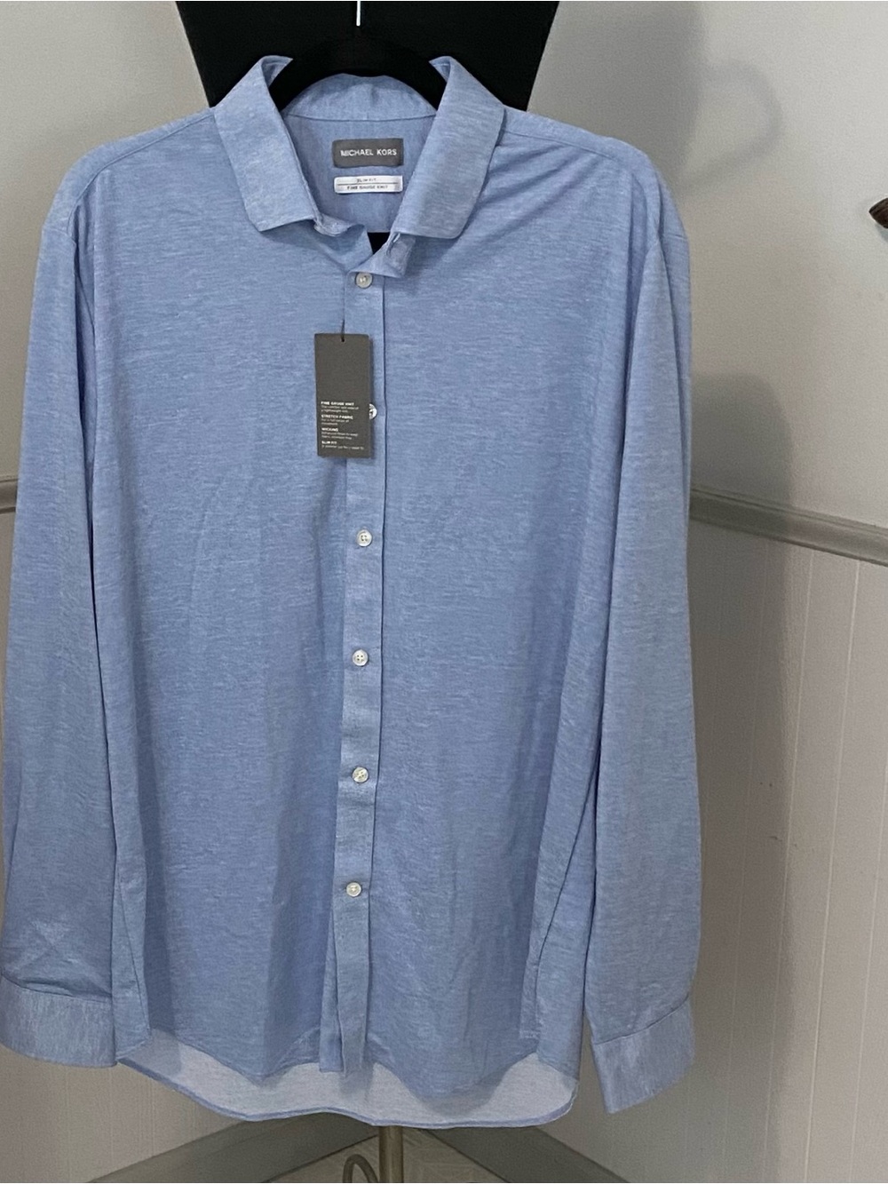 Michael Kors Men’s Sky Blue Long-Sleeve Button-Down Shirt Slim Large 16-32/33